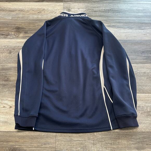 Under Armour‎ White & Blue Mens M Striped Mock Neck Spellout Logo Track Jacket - Picture 7 of 10